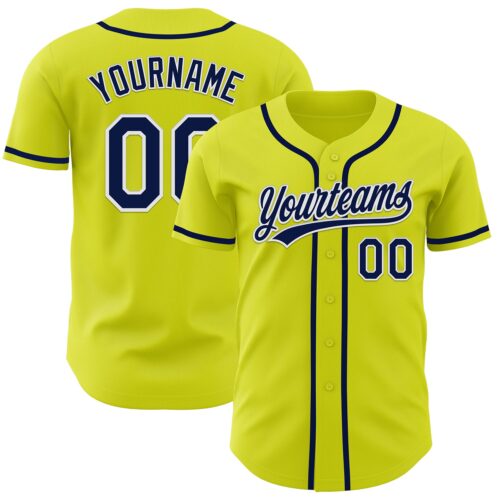 NeonYellow0004 Custom Neon Yellow Navy-White Authentic Baseball Jersey