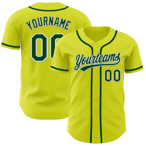 NeonYellow0009 Custom Neon Yellow Green-White Authentic Baseball Jersey