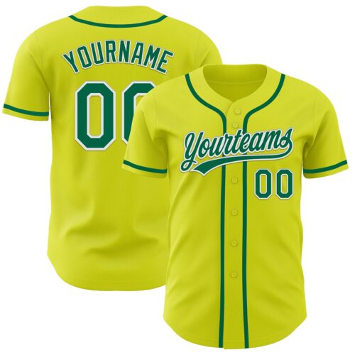 NeonYellow0010 Custom Neon Yellow Kelly Green-White Authentic Baseball Jersey