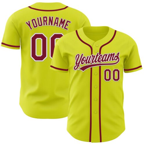 NeonYellow0011 Custom Neon Yellow Crimson-White Authentic Baseball Jersey