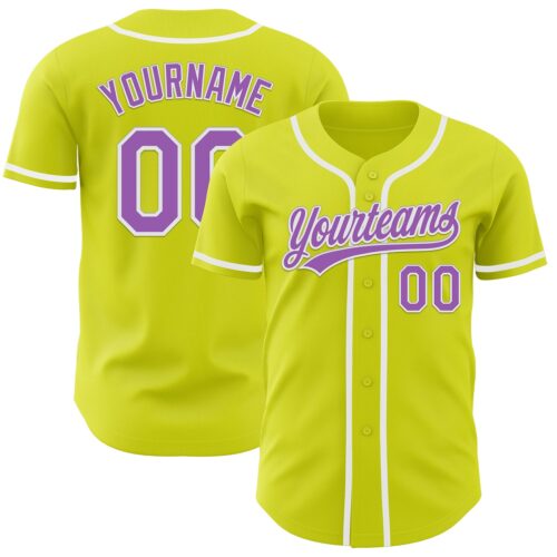 NeonYellow0013 Custom Neon Yellow Medium Purple-White Authentic Baseball Jersey