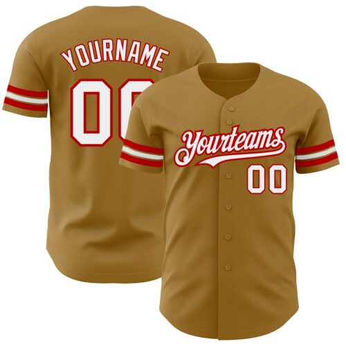 OldGold0093 Custom Old Gold White-Red Authentic Baseball Jersey