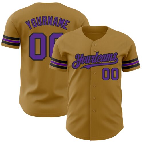 OldGold0094 Custom Old Gold Purple-Black Authentic Baseball Jersey