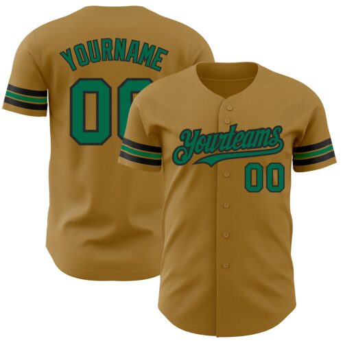 OldGold0095 Custom Old Gold Kelly Green-Black Authentic Baseball Jersey