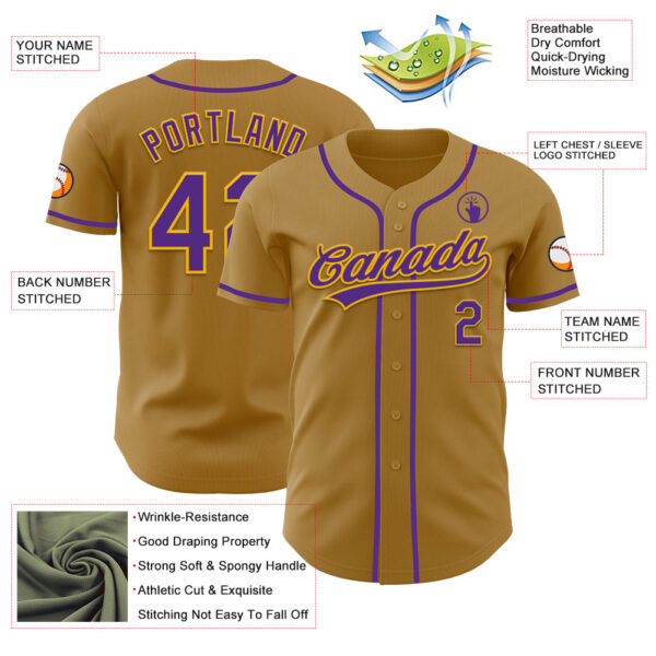 Custom Old Gold Purple-Gold Authentic Baseball Jersey