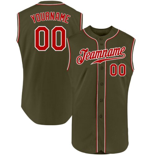 Olive0101 Custom Olive Red-White Authentic Sleeveless Salute To Service Baseball Jersey