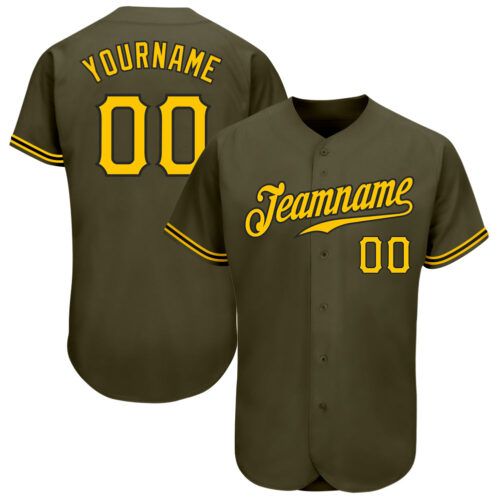 Olive0132_30dcf60b-4a93-408b-abfa-d65494b1b1e2 Custom Olive Gold-Black Authentic Salute To Service Baseball Jersey