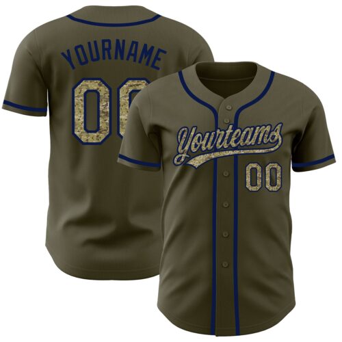 Olive0161 Custom Olive Camo-Navy Authentic Salute To Service Baseball Jersey