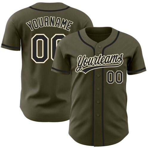 Olive0164 Custom Olive Black-Cream Authentic Salute To Service Baseball Jersey