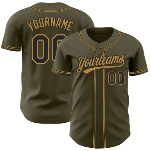 Olive0165 Custom Olive Black-Old Gold Authentic Salute To Service Baseball Jersey