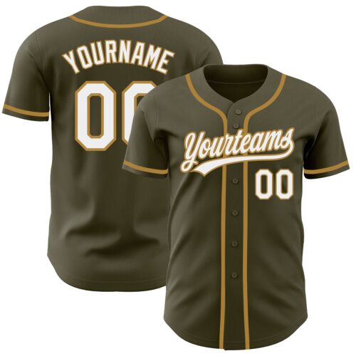 Olive0166 Custom Olive White-Old Gold Authentic Salute To Service Baseball Jersey
