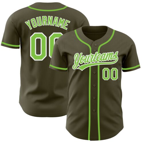 Olive0170 Custom Olive Neon Green-White Authentic Salute To Service Baseball Jersey