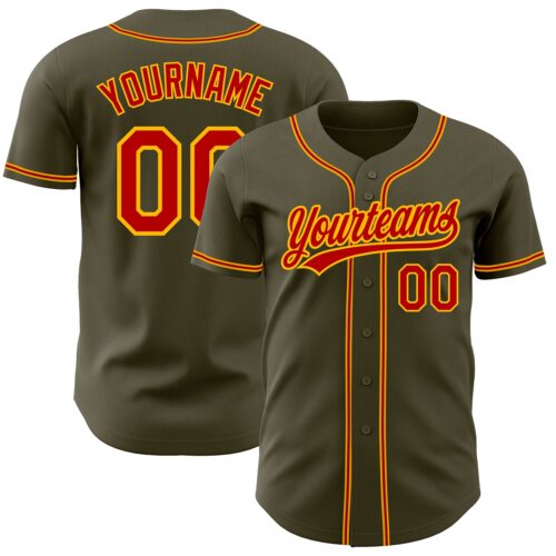 Olive0171 Custom Olive Red-Gold Authentic Salute To Service Baseball Jersey