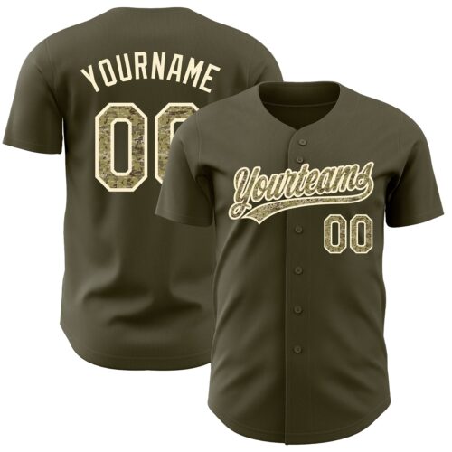 Olive0175 Custom Olive Camo-Cream Authentic Salute To Service Baseball Jersey