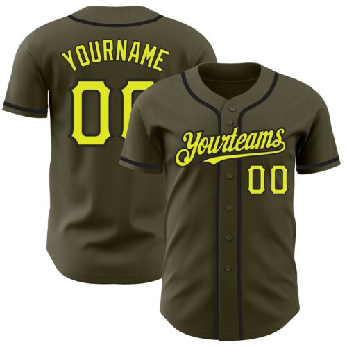 Olive0188 Custom Olive Neon Yellow-Black Authentic Salute To Service Baseball Jersey