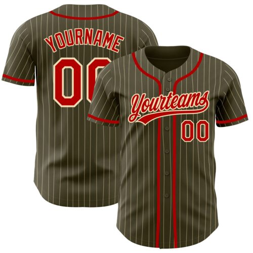 Olive0192 Custom Olive City Cream Pinstripe Red Authentic Salute To Service Baseball Jersey