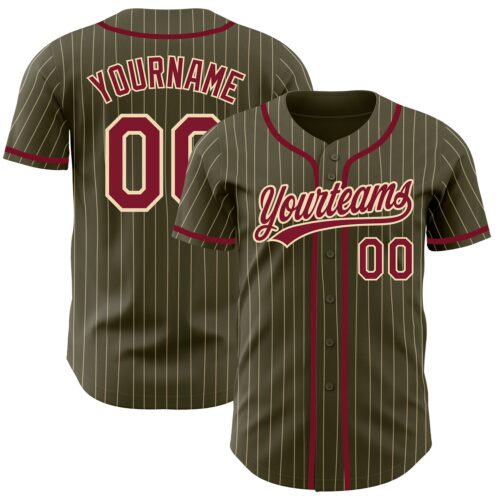 Olive0195 Custom Olive City Cream Pinstripe Crimson Authentic Salute To Service Baseball Jersey