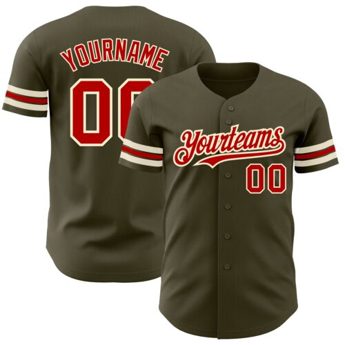 Olive0241 Custom Olive Red-Cream Authentic Salute To Service Baseball Jersey