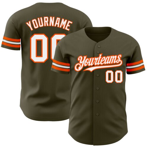 Olive0242 Custom Olive White-Orange Authentic Salute To Service Baseball Jersey
