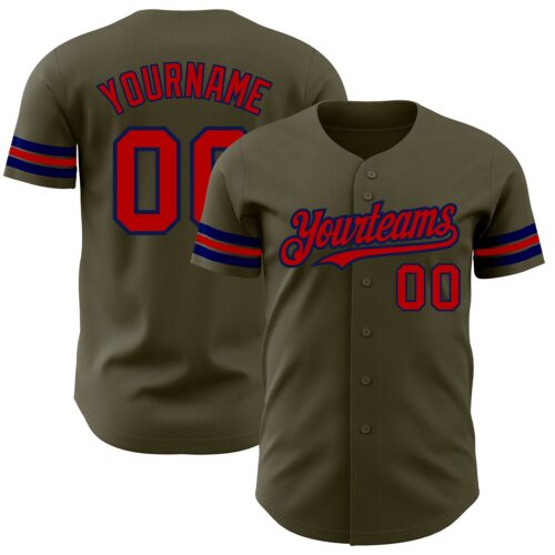 Olive0245 Custom Olive Red-Navy Authentic Salute To Service Baseball Jersey