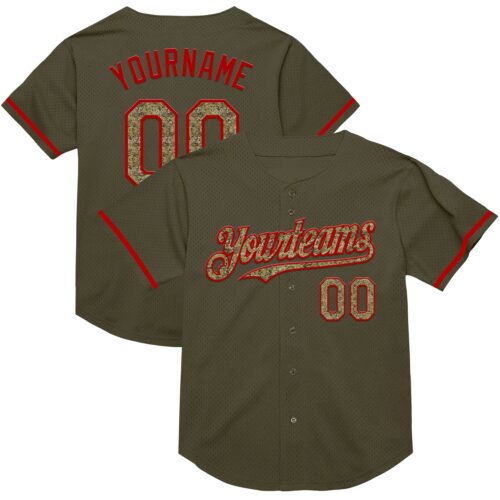 Olive0278 Custom Olive Camo-Red Mesh Authentic Throwback Salute To Service Baseball Jersey