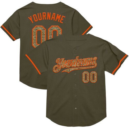 Olive0280 Custom Olive Camo-Orange Mesh Authentic Throwback Salute To Service Baseball Jersey