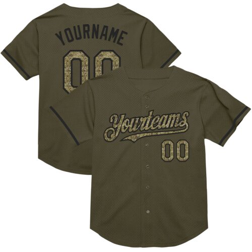 Olive0285 Custom Olive Camo-Black Mesh Authentic Throwback Salute To Service Baseball Jersey