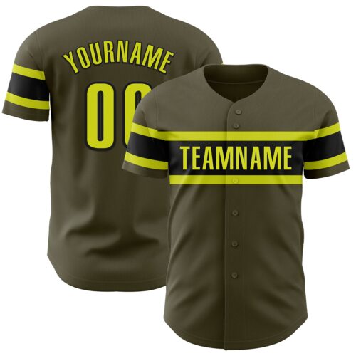 Olive0311 Custom Olive Neon Yellow-Black Authentic Salute To Service Baseball Jersey