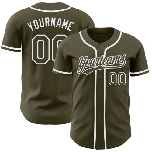 Olive0313_2b26ec6a-ebd7-4a03-9e14-9e3a34bccb04 Custom Olive White Authentic Salute To Service Baseball Jersey
