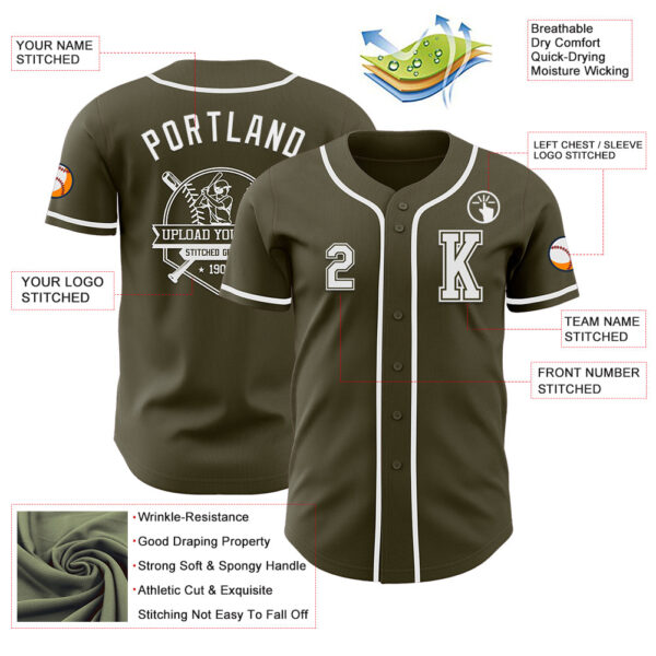Custom Olive White Authentic Salute To Service Baseball Jersey