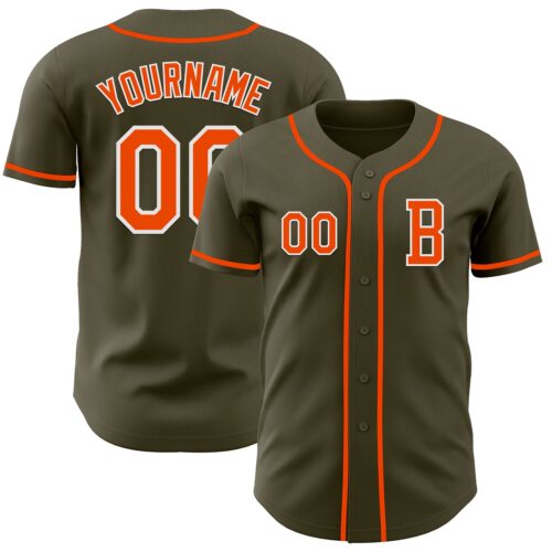 Olive0359_e8f17f2c-dac1-450e-980f-408640c3b76f Custom Olive Orange-White Authentic Salute To Service Baseball Jersey