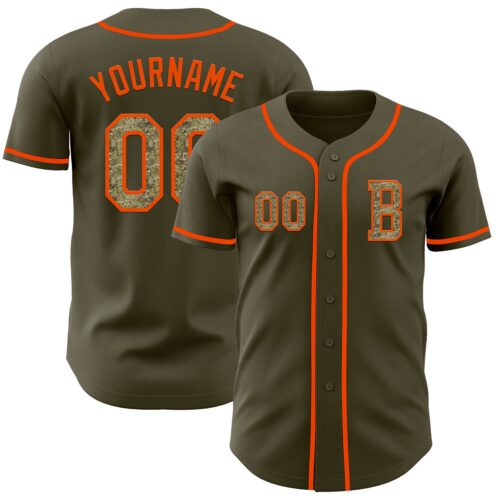 Olive0360_89e7504f-efa3-4be4-959f-68f9add564c8 Custom Olive Camo-Orange Authentic Salute To Service Baseball Jersey