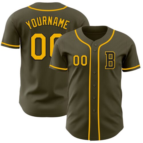 Olive0363_50065987-7c14-4ea0-aed4-5688a614a3ca Custom Olive Gold-Black Authentic Salute To Service Baseball Jersey