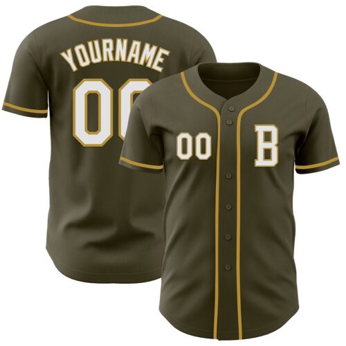 Olive0364_fb10e5d8-79b4-4c09-a88c-1ab4a77cfde7 Custom Olive White-Old Gold Authentic Salute To Service Baseball Jersey