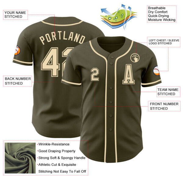 Custom Olive Cream Authentic Salute To Service Baseball Jersey