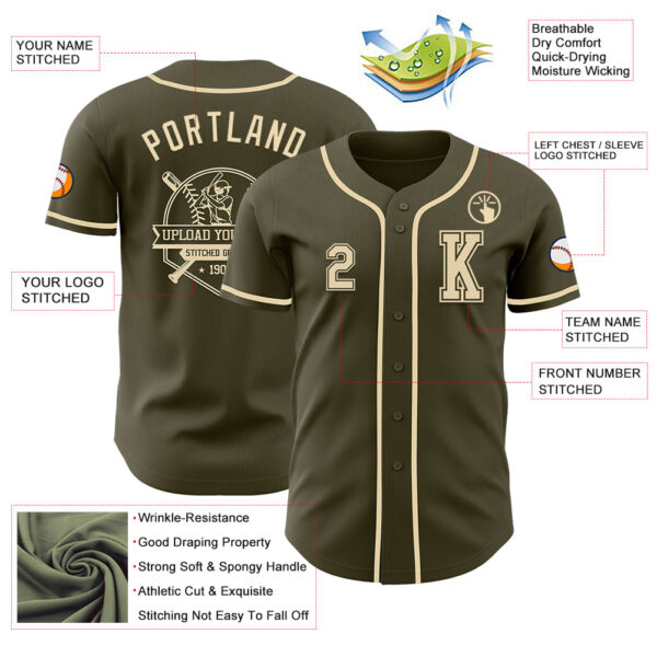 Custom Olive Cream Authentic Salute To Service Baseball Jersey