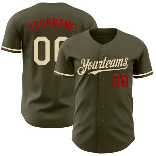 Olive0376 Custom Olive Cream-Red Authentic Salute To Service Baseball Jersey