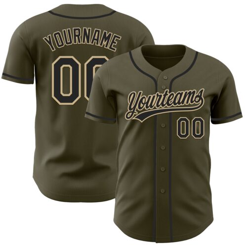 Olive0391_a7ace685-7323-48db-85e1-d56fa73b6595 Custom Olive Black-Vegas Gold Authentic Salute To Service Baseball Jersey