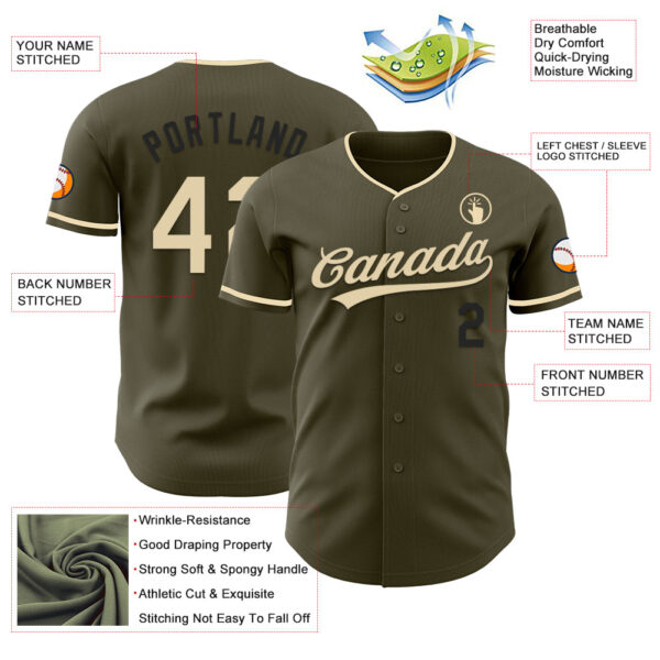 Custom Olive Cream-Black Authentic Salute To Service Baseball Jersey