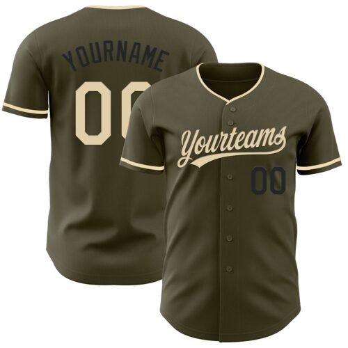 Olive0392_c4d1f1ee-d153-48ad-9f54-02f188f6fc69 Custom Olive Cream-Black Authentic Salute To Service Baseball Jersey