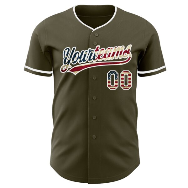 Custom Olive Vintage USA Flag-White Authentic Baseball Jersey