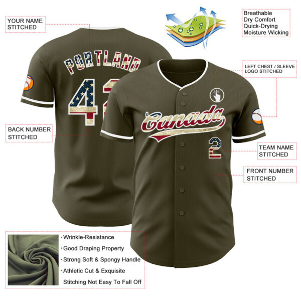 Custom Olive Vintage USA Flag-White Authentic Baseball Jersey