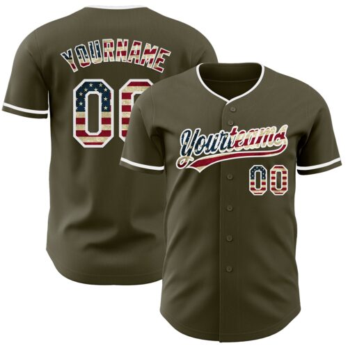 Olive0408 Custom Olive Vintage USA Flag-White Authentic Baseball Jersey