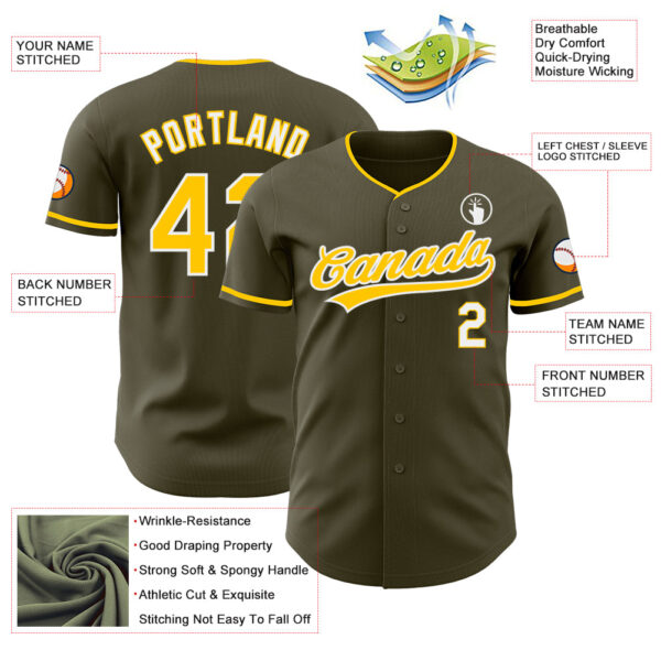 Custom Olive Yellow-White Authentic Baseball Jersey