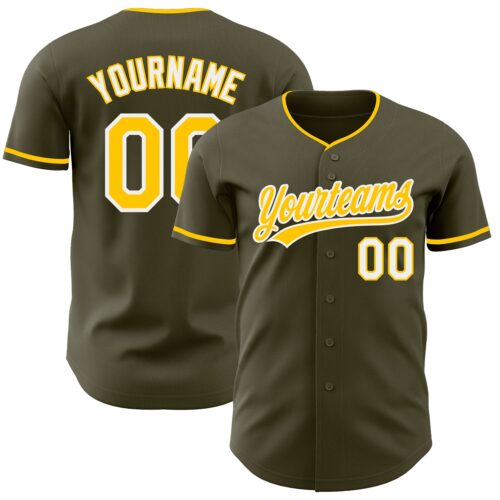 Olive0410 Custom Olive Yellow-White Authentic Baseball Jersey