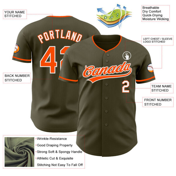 Custom Olive Orange-White Authentic Baseball Jersey
