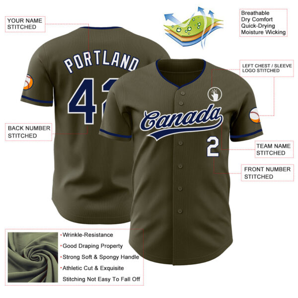 Custom Olive Navy-White Authentic Baseball Jersey