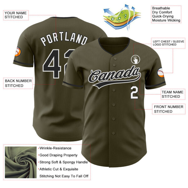 Custom Olive Black-White Authentic Baseball Jersey
