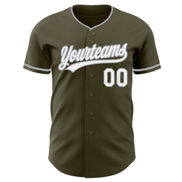 Custom Olive White-Gray Authentic Baseball Jersey