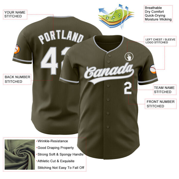 Custom Olive White-Gray Authentic Baseball Jersey